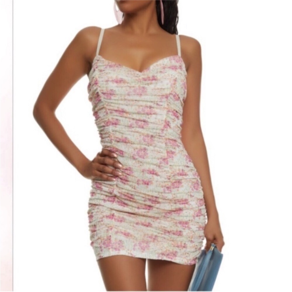 Haute Monde Floral Printed Ruched Mini Dress